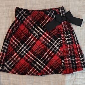 Girls Red Plaid Bow Wrap Skirt